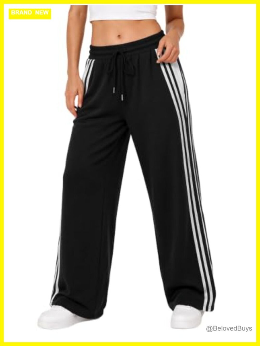Wide Leg Striped Sweatpants High Rise Drawstring Pockets Active - Picture 5 of 5